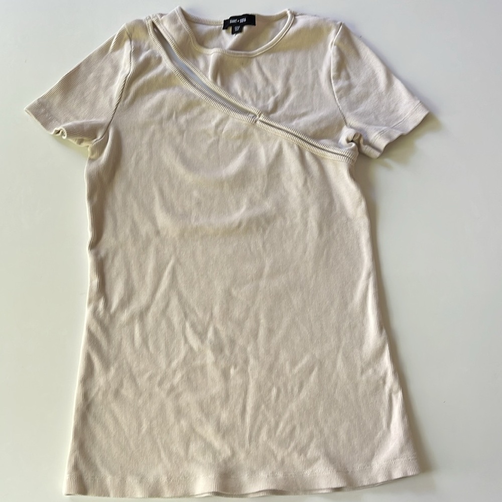 Size 6 Saint + Sofia Cut Out Top Beige
